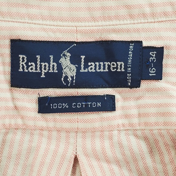 Polo Ralph Lauren Button Down Shirt Mens 16-34 Pink White Striped Cotton Oxford - Picture 8 of 8